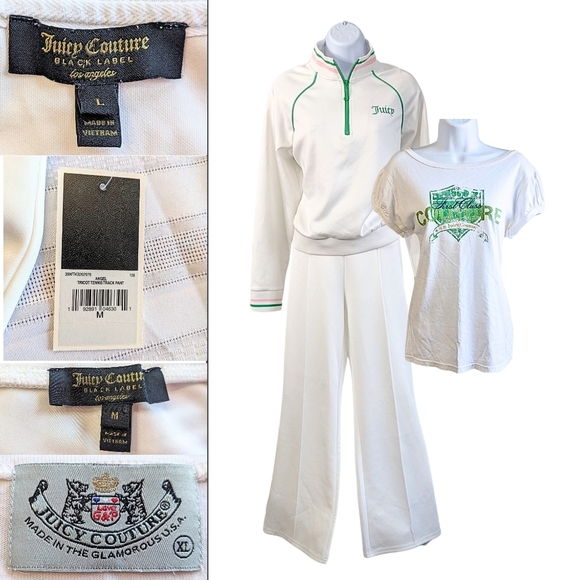 JUICY COUTURE Black Label Yacht Club White Pink Green 3 Pc Tracksuit Set Sz L - Picture 1 of 9